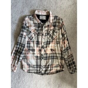 Franklin Flannels Shirt Mens Medium Bleached Plaid Flannel Beige Pink